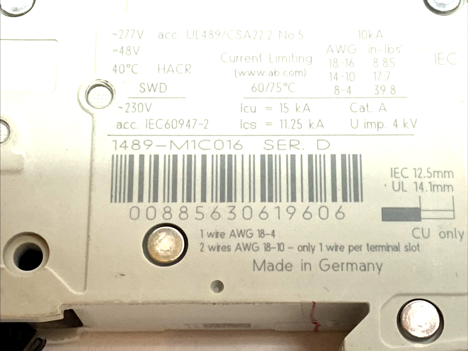 Allen-Bradley 1489-M1C016 C-Curve 1P Miniature Circuit Breaker 1.6A - Maverick Industrial Sales