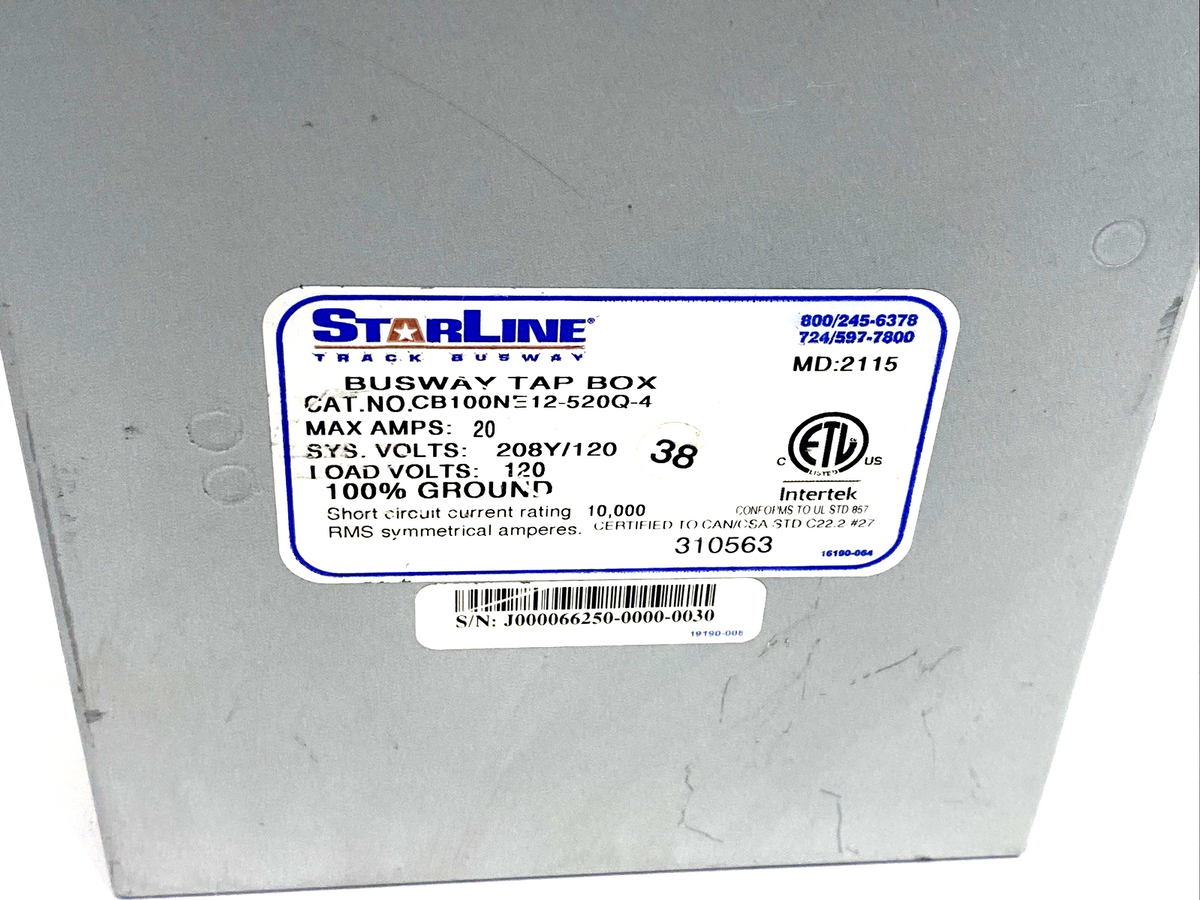 StarLine CB100NE12-520Q-4 Track Busway Tap Box 20A 208Y/120, 120V Load, 4-Outlet - Maverick Industrial Sales