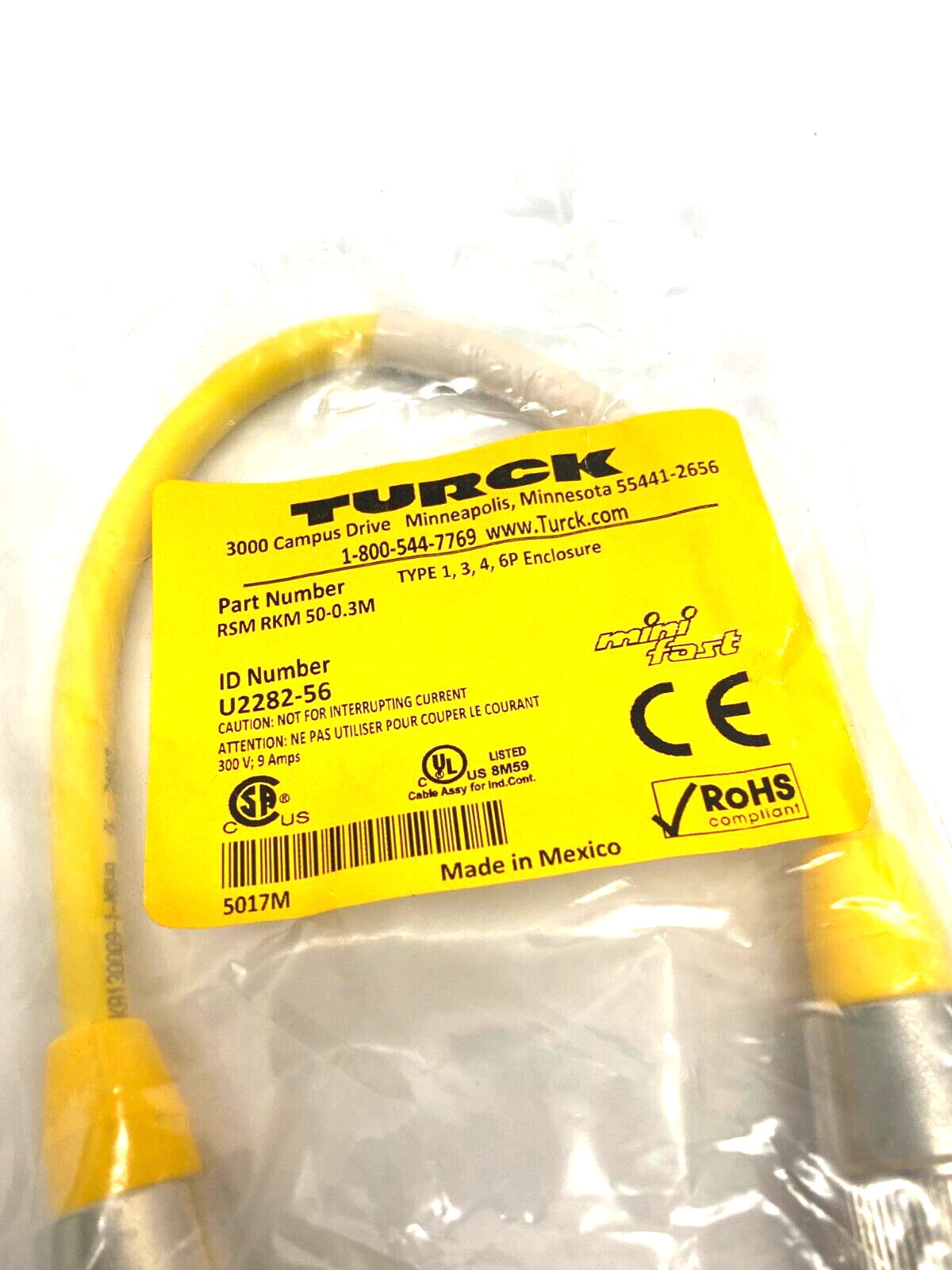 Turck RSM RKM 50-0.3M Minifast Double Ended Connection Cordset U2282-56 - Maverick Industrial Sales