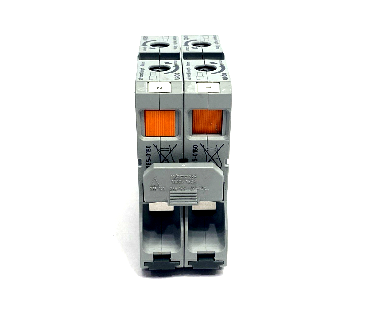 0285-0150,285-0150,029424039560 | Wago 0285-0150 Terminal Block 150A 8-1/0 AWG 8-2/0 AWG 029424039560 LOT OF 2 - Used - Maverick Industrial Sales