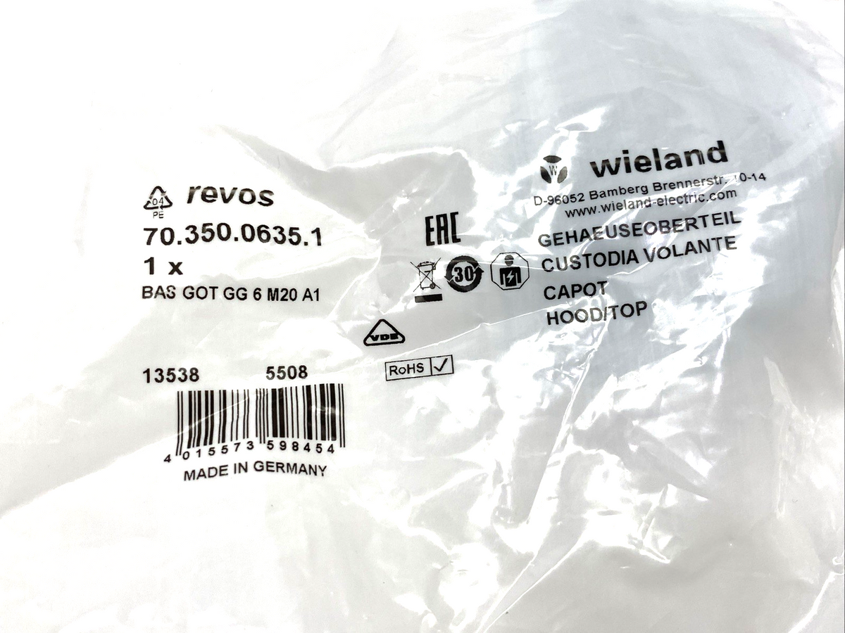 Wieland 70.350.0635.1 Heavy Duty Connector Hood, M20 Side Entry LOT OF 2 - Maverick Industrial Sales
