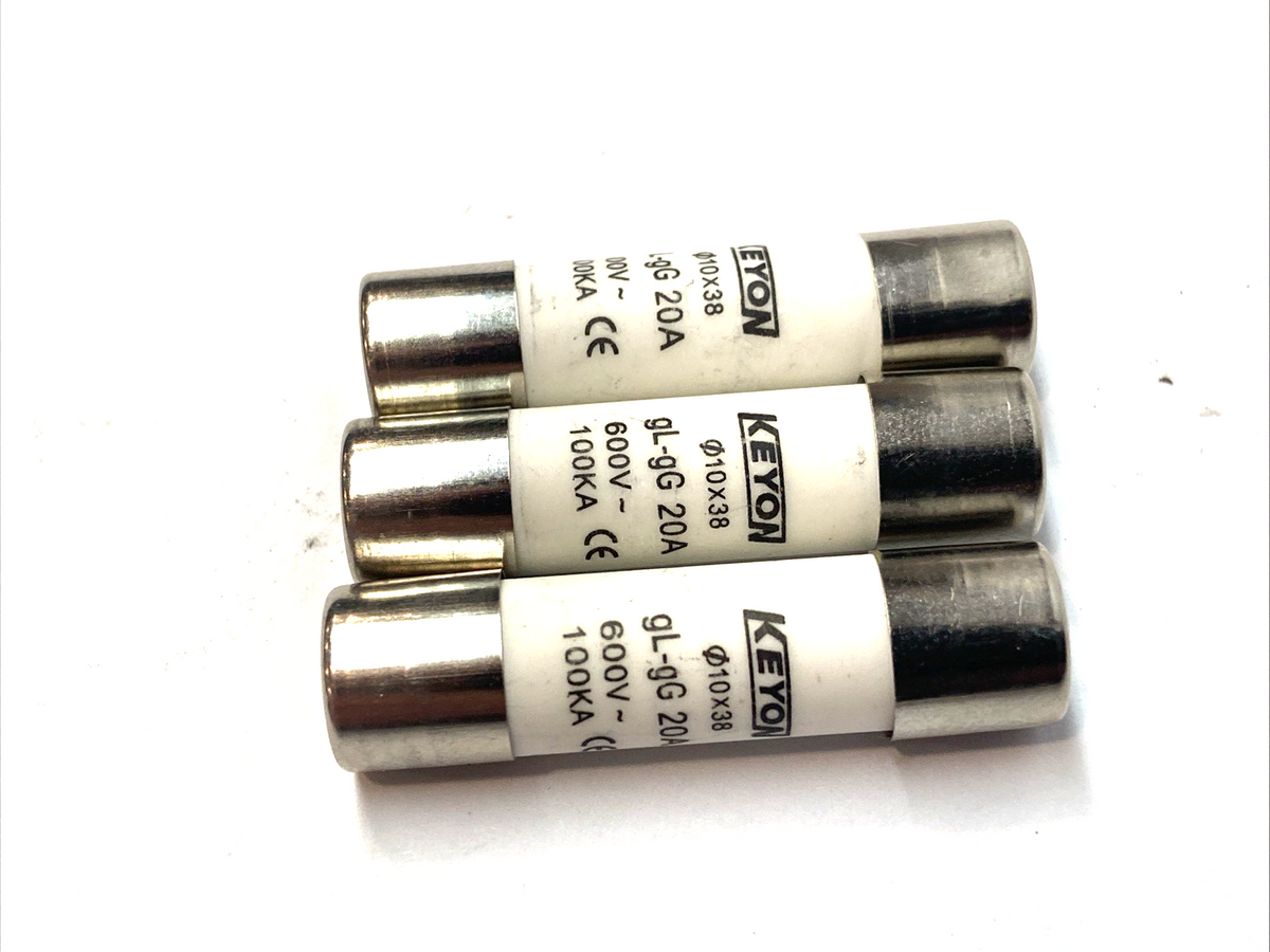 Keyon gL-gG 20A Industrial Fuse 38x10mm 600V LOT OF 3 - Maverick Industrial Sales