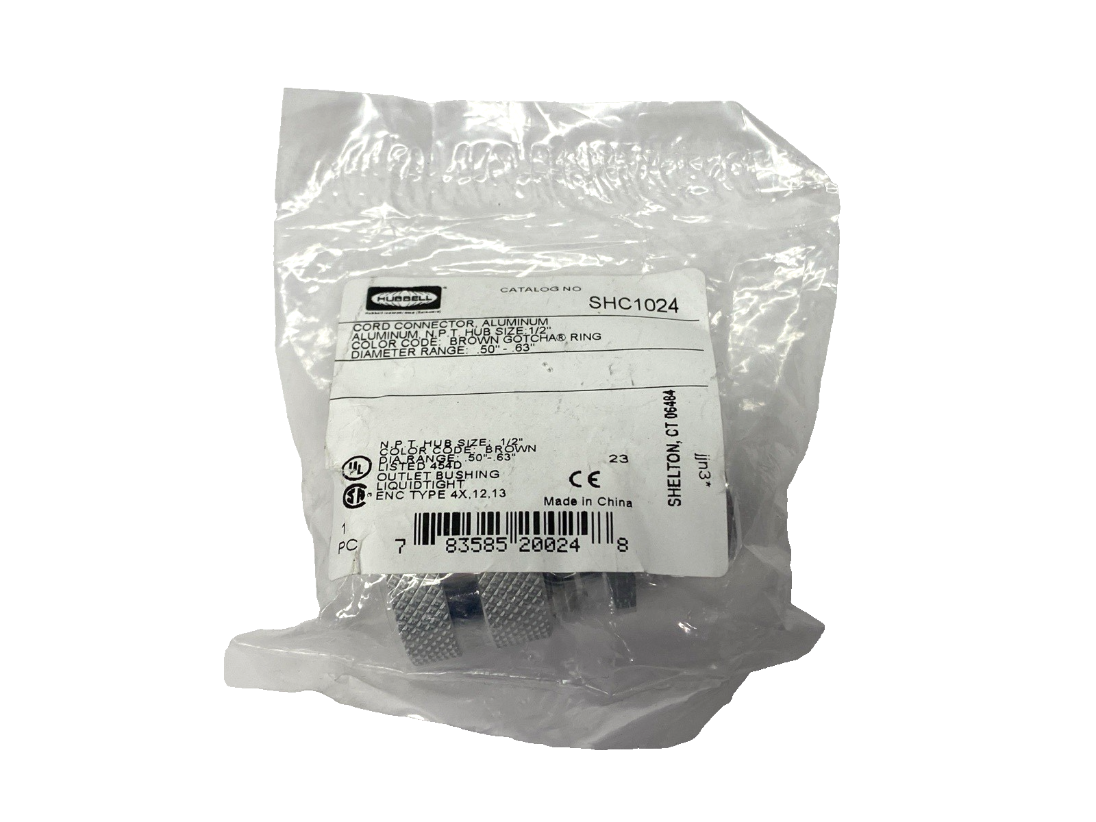 SHC1024 | Hubell Kellems Aluminum Cord Connector 1/2" Hub Size .5-.63" - New - Maverick Industrial Sales