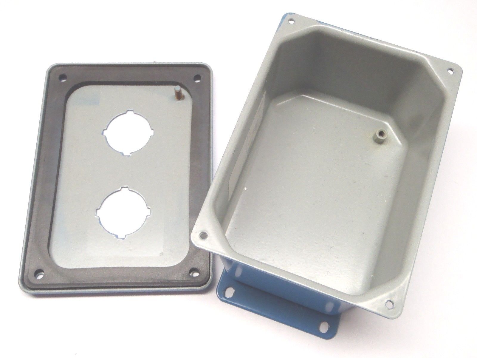 Hoffman ED2PB Push Button Enclosure 2-Hole Blue MISSING HARDWARE - Maverick Industrial Sales