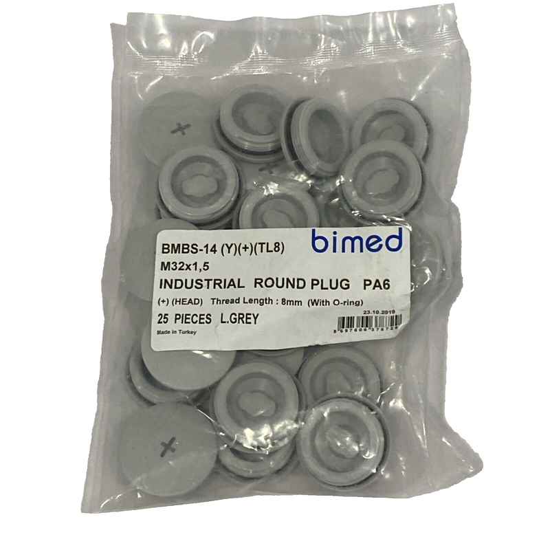 Schlegel Bimed BMBS-14 (Y)(+)(TL8) Round Plug PA6 M32 x 1.5 Grey PKG OF 25 - Maverick Industrial Sales