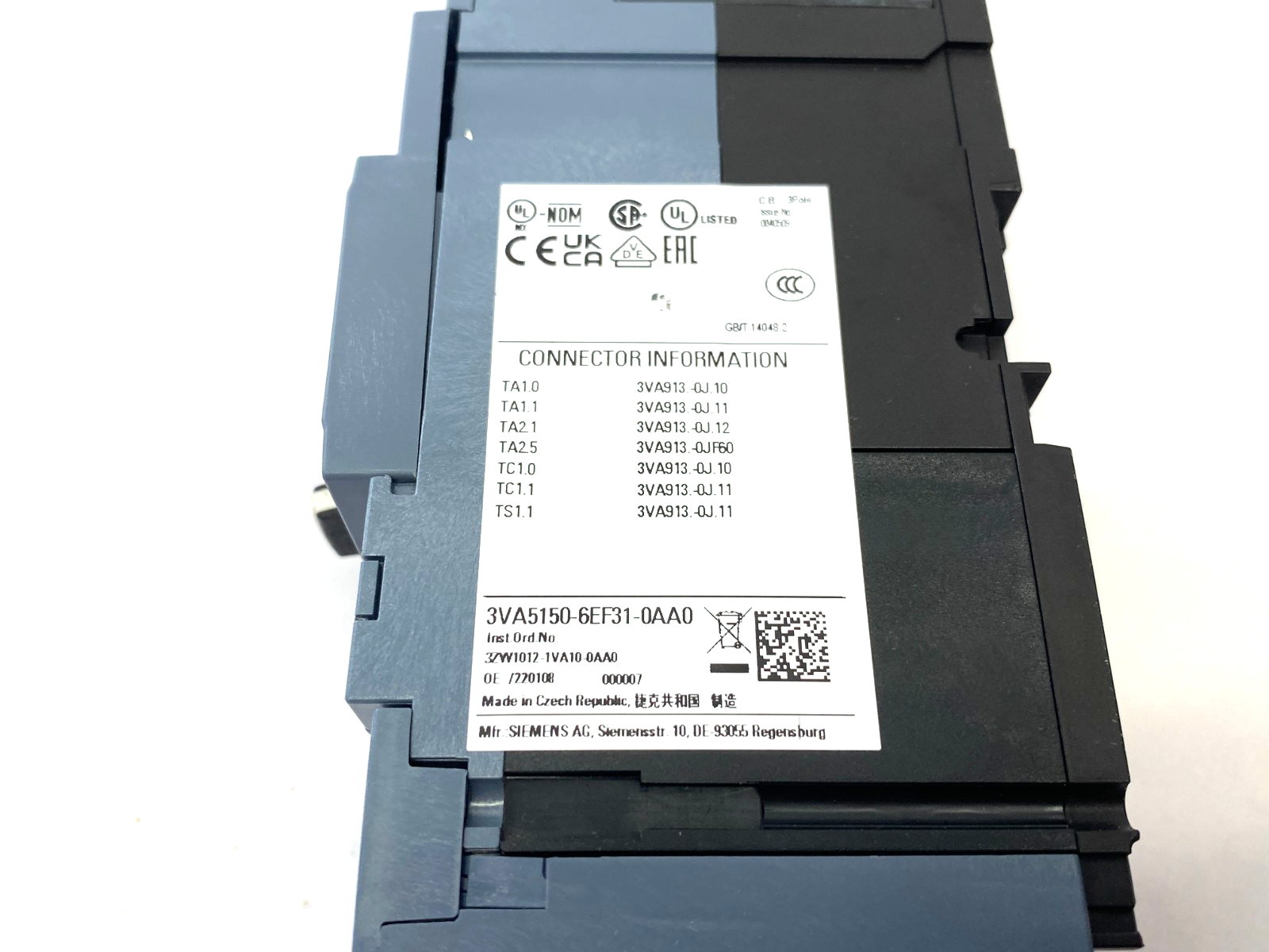 Siemens 3VA5150-6EF31-0AA0 Molded Case Circuit Breaker 3-Pole - Maverick Industrial Sales