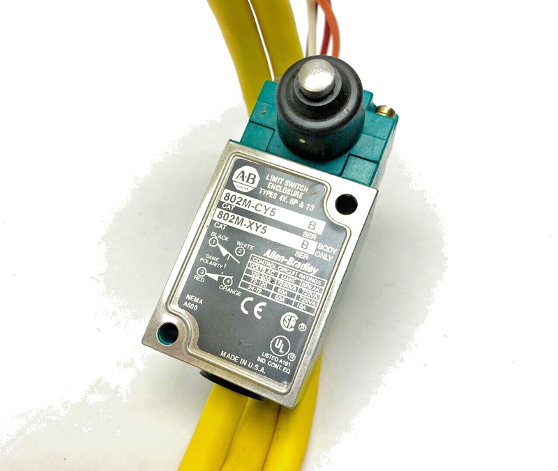 Allen Bradley 802M-CY5 Ser. B Pre-Wired Limit Switch Rod-Type Side-Push, 5' Lead - Maverick Industrial Sales