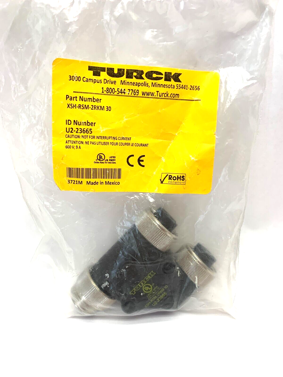 Turck XSH-RSM-2RKM 30 Splitter 3-Pin 7/8" Connector Male-2x Female U2-23665 - Maverick Industrial Sales