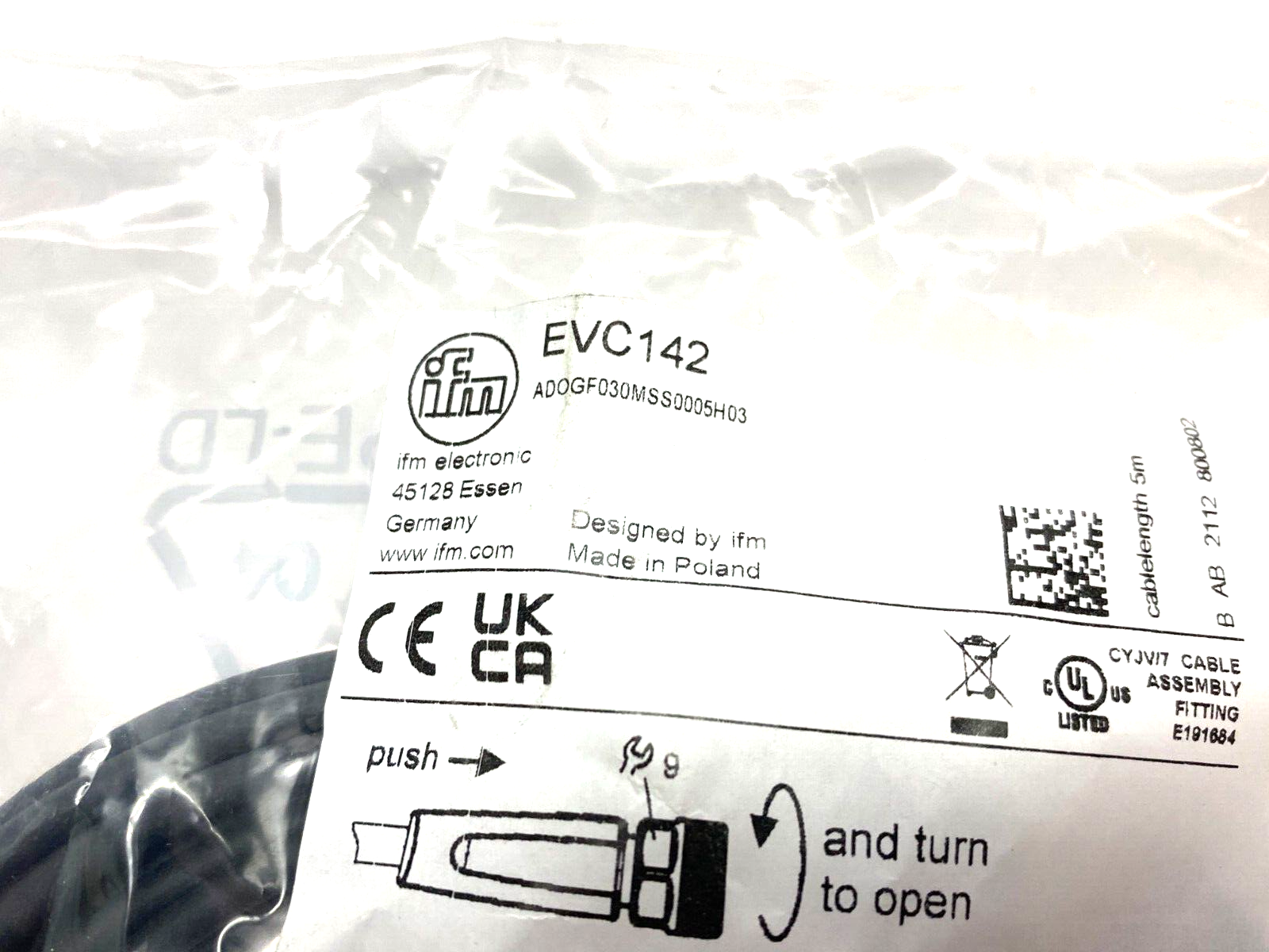 Ifm EVC142 Single Ended Female M8 to Pigtail Cordset ADOGF030MSS0005H03 - Maverick Industrial Sales