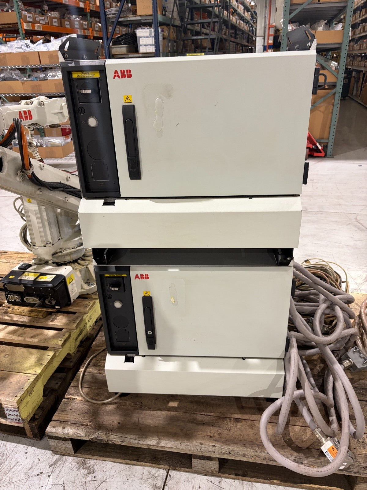 ABB IRB 2600 Robot w/ IRC5 Controller & Cables - Lot of 2 - No Teach Pendant - Maverick Industrial Sales