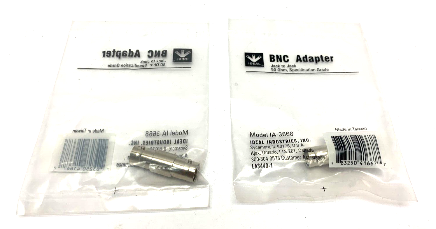 Ideal IA-3668 BNC Adapter Straight Jack to Jack 50 Ohm LOT OF 2 - Maverick Industrial Sales