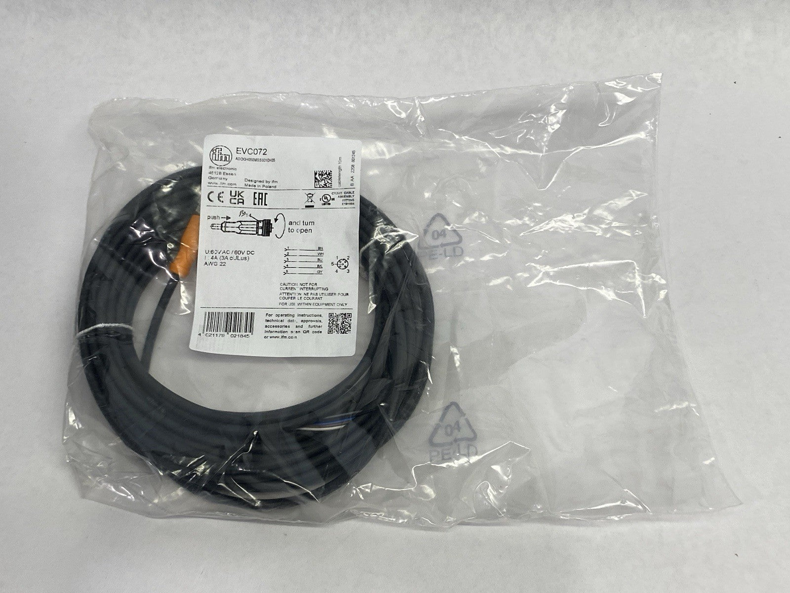 EVC072 | Ifm A-Coded Female Cordset 10m M12 Connection ADOGH050MSS0010H05 - New - Maverick Industrial Sales
