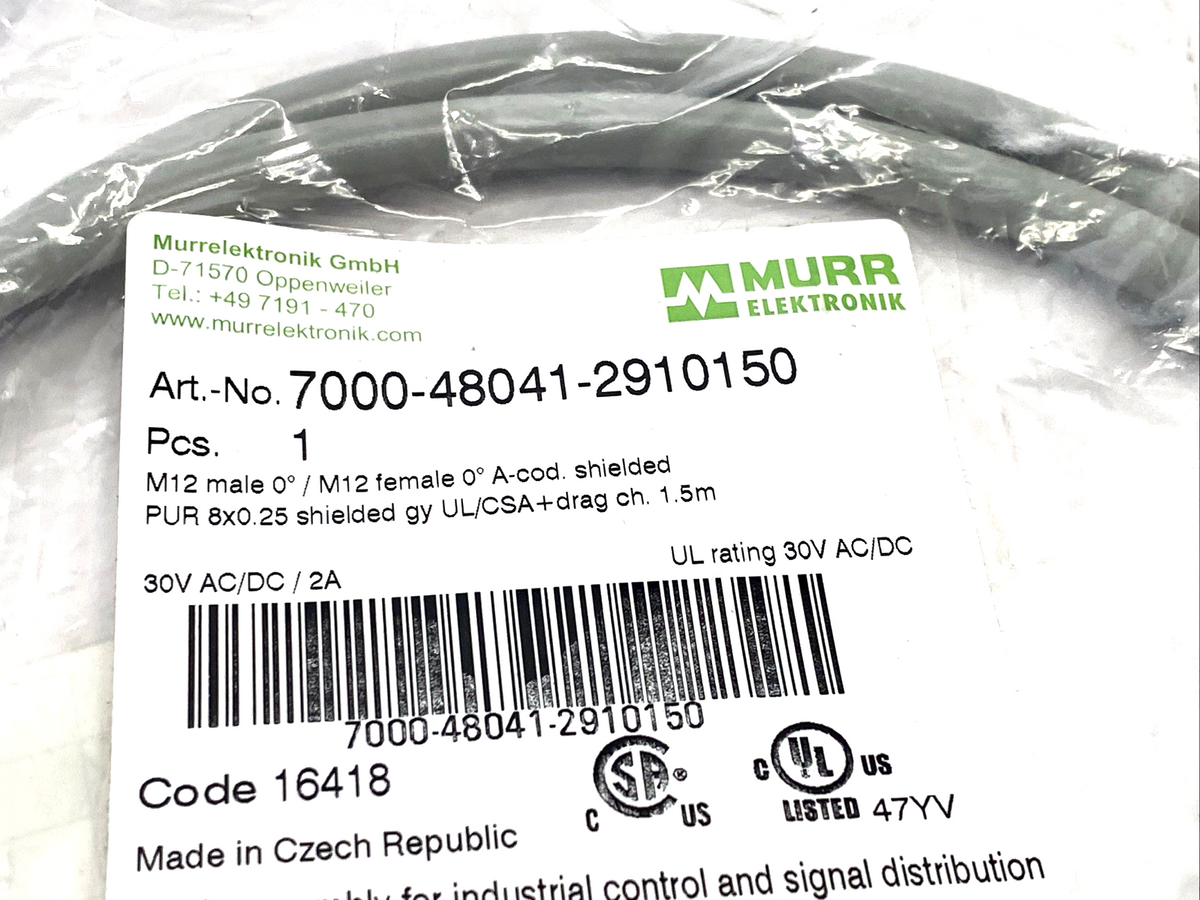 7000-48041-2910150 | Murr Elektronik Cordset M12 Male To M12 Female 8-Pin 1.5m - New - Maverick Industrial Sales