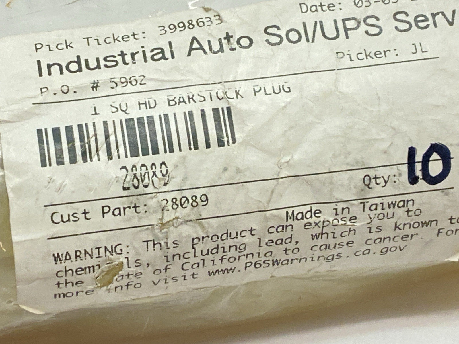 28089 | Midland Industries Cored Barstock Square Head Plug 1" Male NPTF LOT OF 10 - New - Maverick Industrial Sales