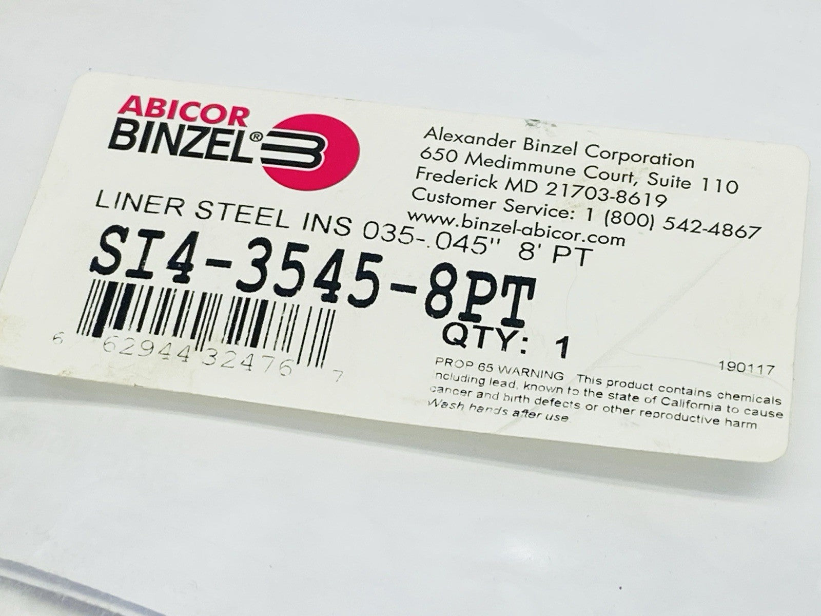 Abicor Binzel SI4-3545-8PT Liner Steel INS .035-.045" 8' PT - Maverick Industrial Sales