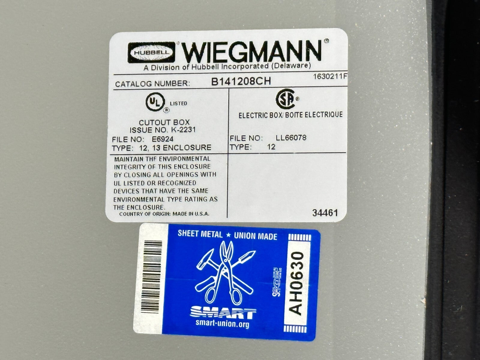 B141208CH | Hubbell Wiegmann Enclosure 14"X12"X8" - Used - Maverick Industrial Sales
