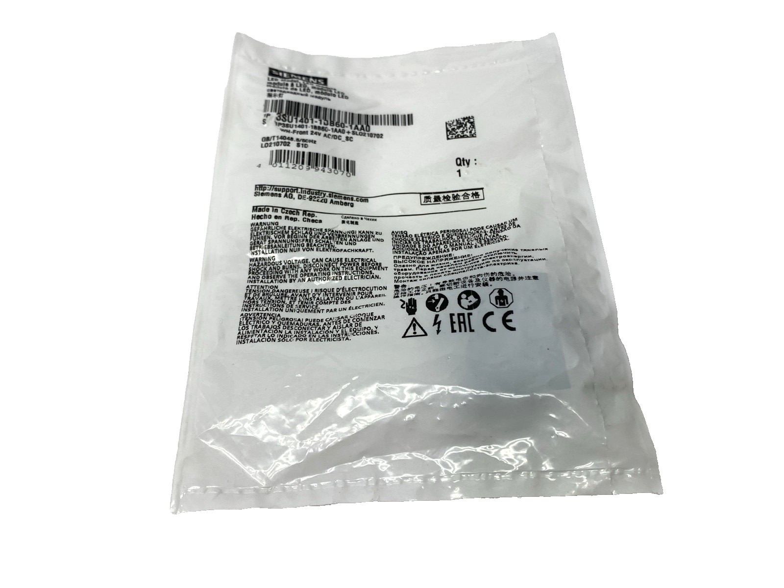 Siemens 3SU1401-1BB60-1AA0 LED Module White for Front Plate Mounting 24V AC/DC - Maverick Industrial Sales