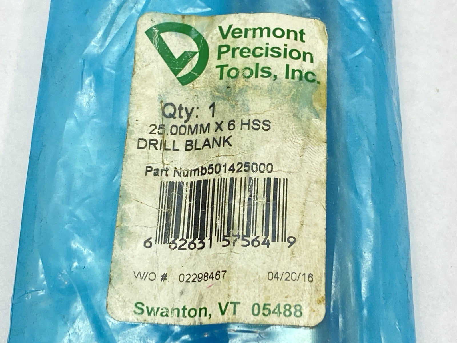 501425000 | Vermont Precision Tools Drill Blank 25mm x 6 HSS - New - Maverick Industrial Sales