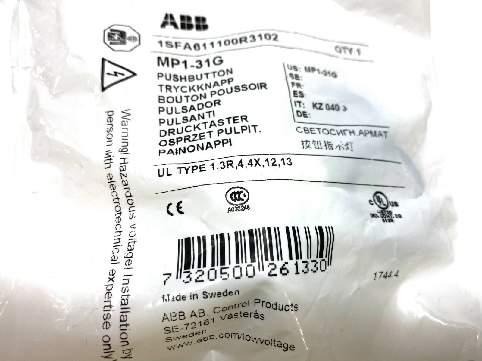 1SFA611100R3102 | ABB Green Pushbutton MP1-31G - New - Maverick Industrial Sales