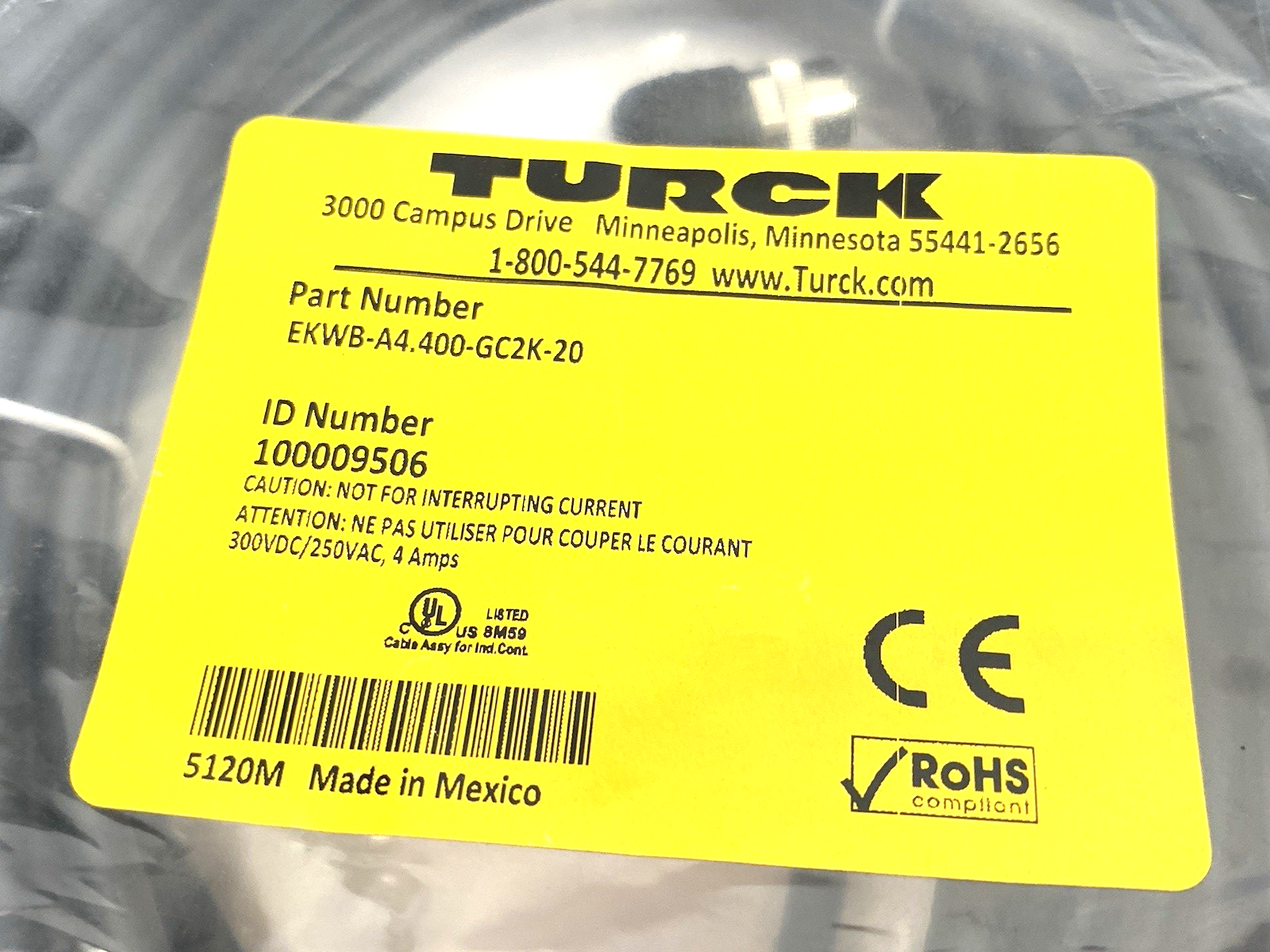 EKWB-A4.400-GC2K-20 | Turck Female Right Angle Cable M12 4-Pin Sgl-End 100009506 - New - Maverick Industrial Sales