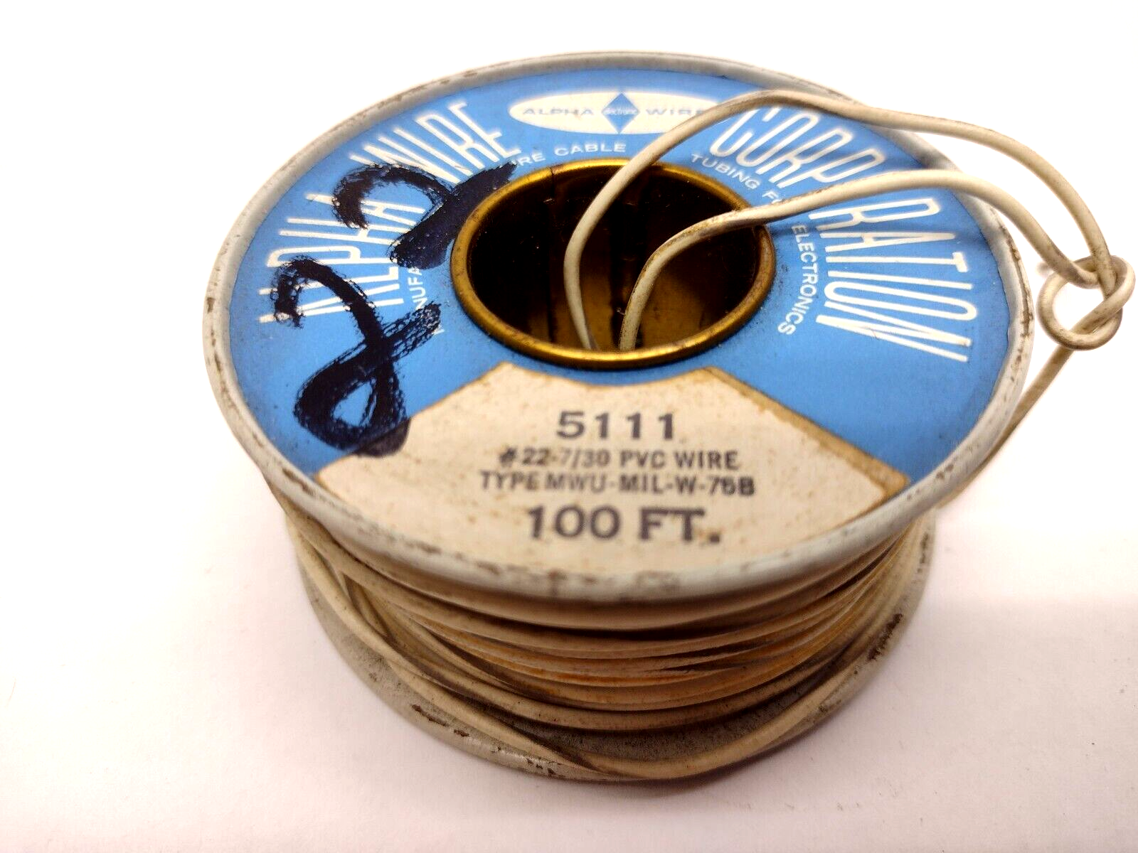 5111 | Alpha Wire 22AWG 7/30 PVC MWU-MIL-W-75B White / Gray, 6 oz Spool - New Other - Maverick Industrial Sales