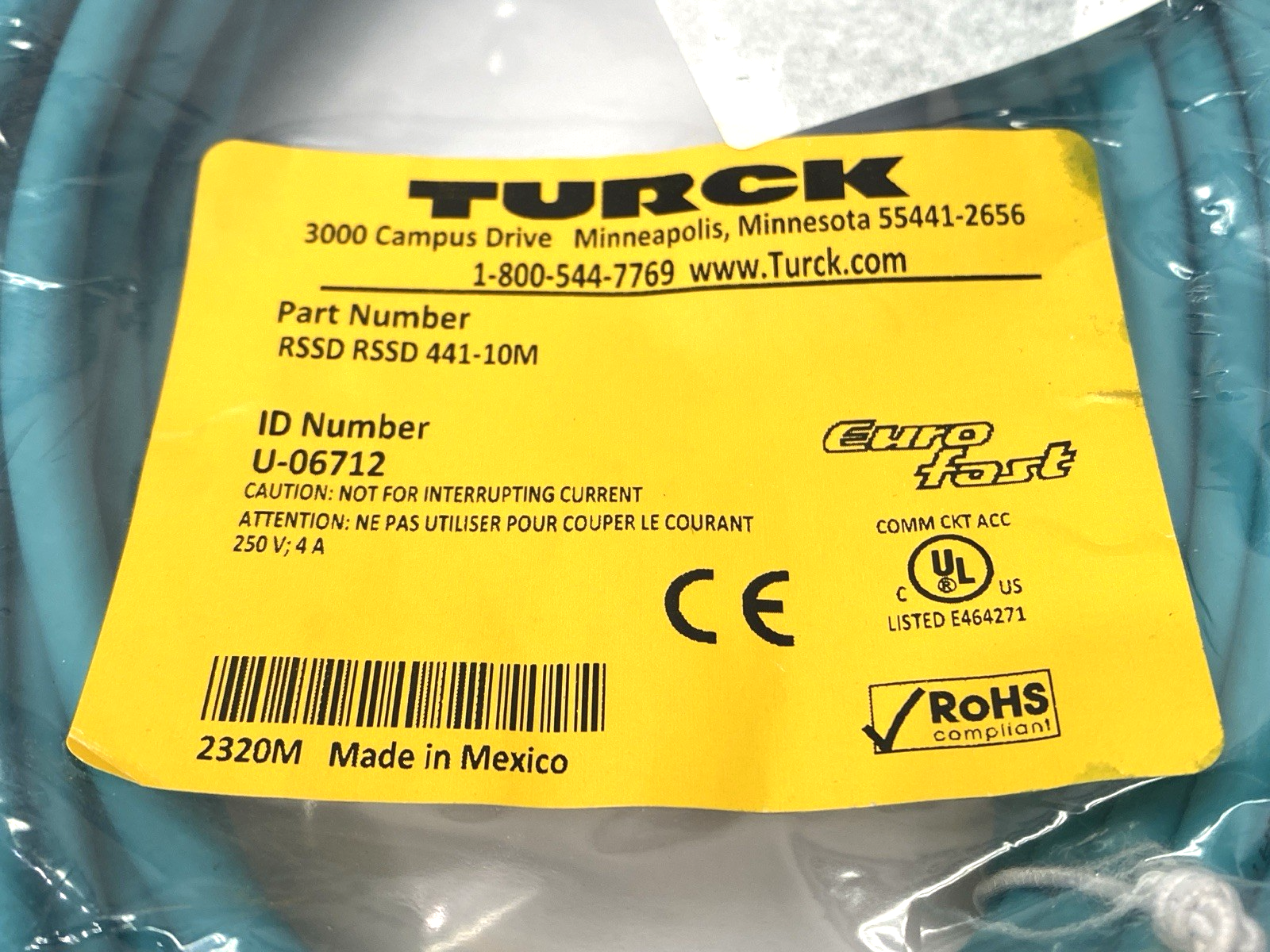 Turck RSSD RSSD 441-10M Double-Ended Cordset M12 Male Connector 4-Pin U-06712 - Maverick Industrial Sales