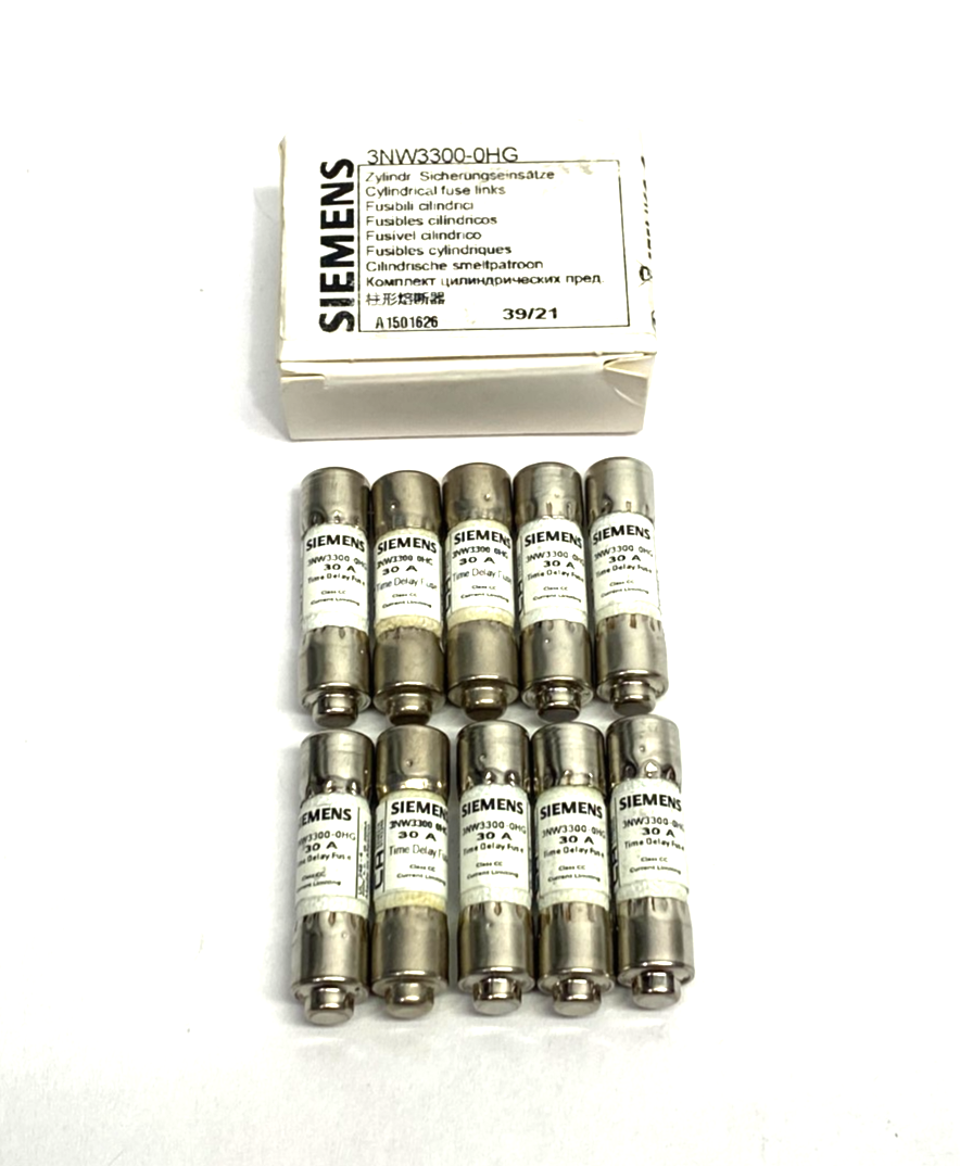 3NW3300-0HG | Siemens SENTRON Cylindrical Fuse, Slow-Blow, 30A, PKG OF 10- New – Open box - Maverick Industrial Sales