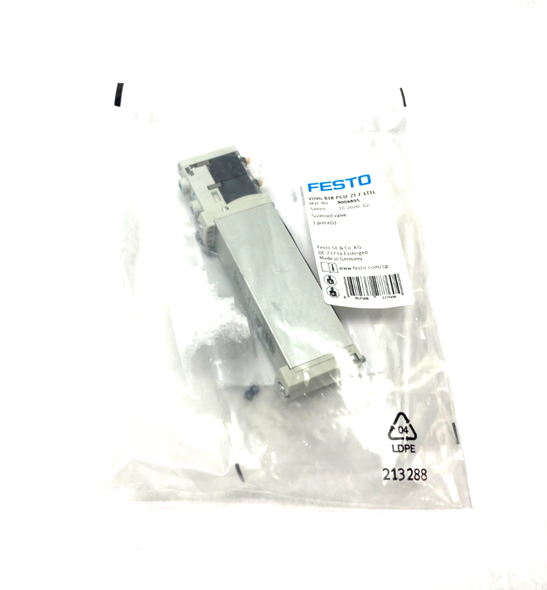Festo VUVG-B18-P53E-ZT-F-1T1L Solenoid Valve, 5/3 Exhausted, 8004895 - Maverick Industrial Sales