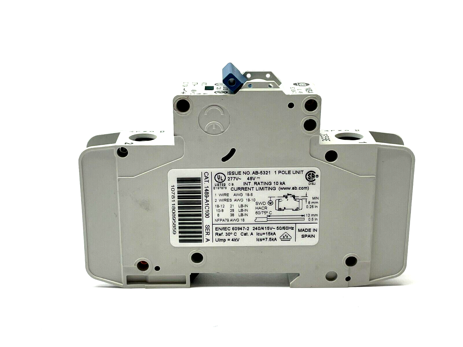 1489-A1C100 | Allen Bradley Ser. A Miniature Circuit Breaker - Used - Maverick Industrial Sales
