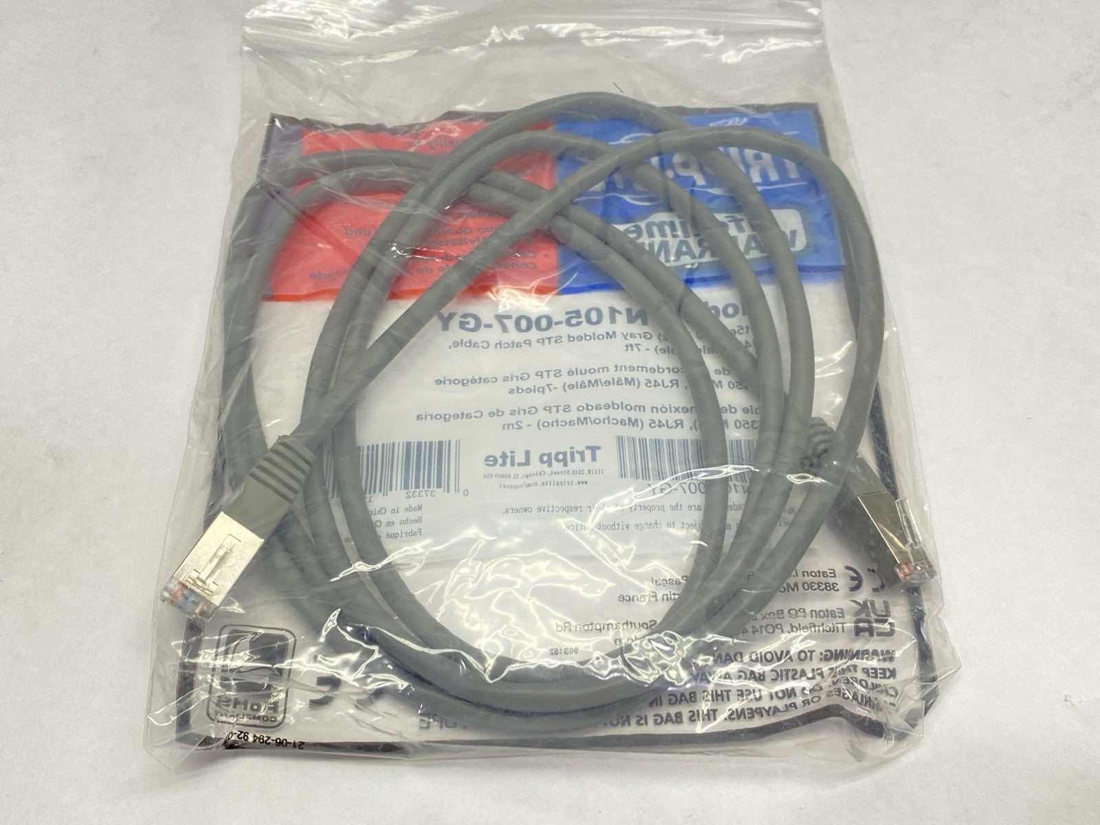 Eaton N105-007-GY Tripp Lite Cat5e Gray Molded STP Patch Cable RJ45 7ft - Maverick Industrial Sales