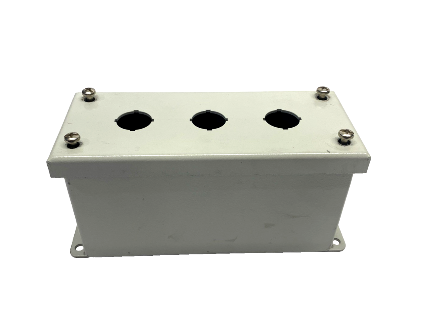 | Wiegmann PBGX3 22mm Pushbutton Enclosure, 3-Button, Steel, Painted Light Gray - Used - Maverick Industrial Sales