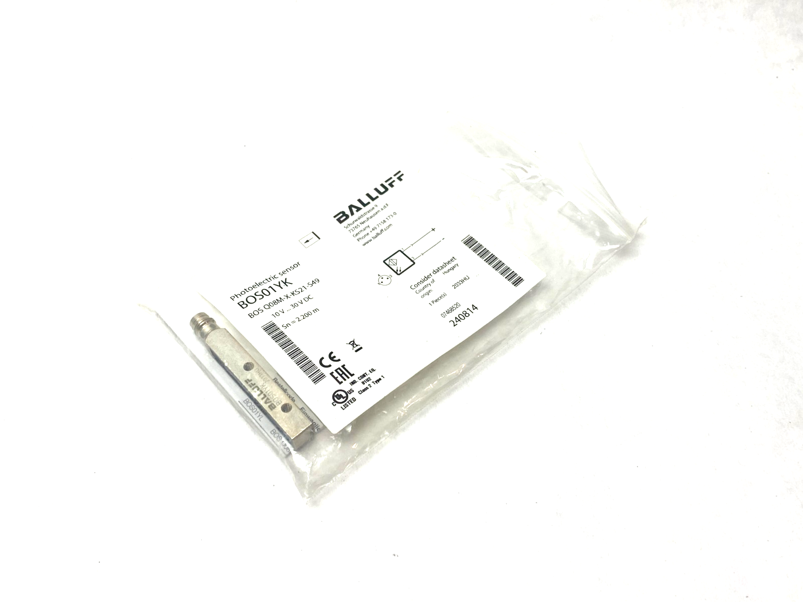 Balluff BOS01YK Square Through-Beam Photoelectric Sensor BOS Q08M-X-KS21-S49 - Maverick Industrial Sales