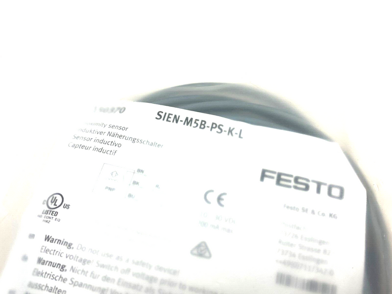 Festo SIEN-M5B-PS-K-L Proximity Sensor M5x0.5, PNP, N/O Contact 10-30V 150370 - Maverick Industrial Sales