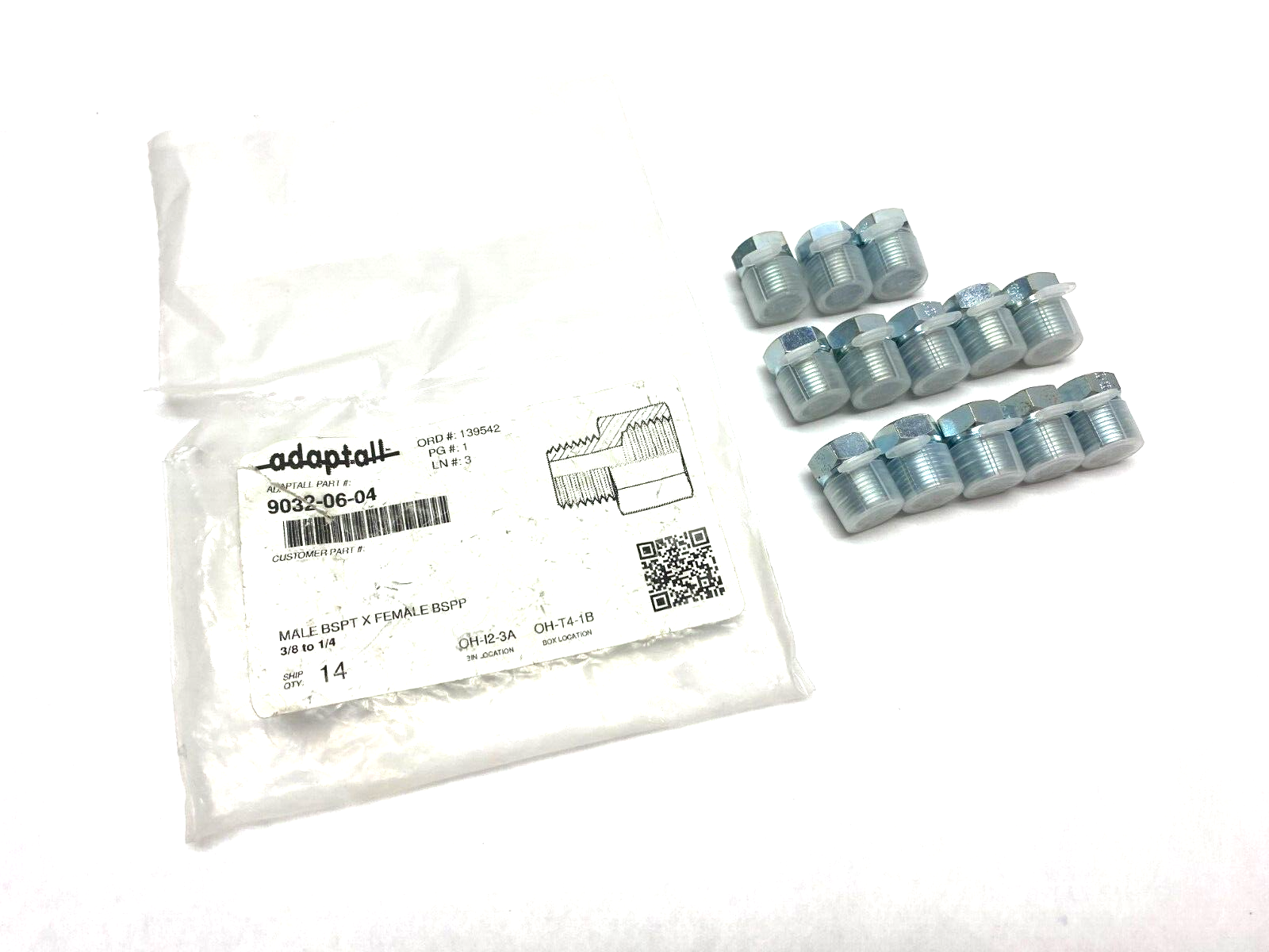 Adaptall 9032-06-04 Fitting Adapter BSPT Male 3/8" BSPP Female 1/4" LOT OF 13 - Maverick Industrial Sales