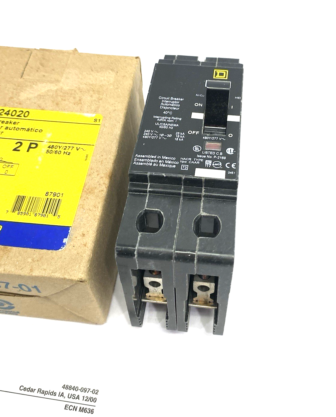 Square D EDB24020 Mini Circuit Breaker, E-Frame, 20A, 2 pole Bolt-on TAA - Maverick Industrial Sales