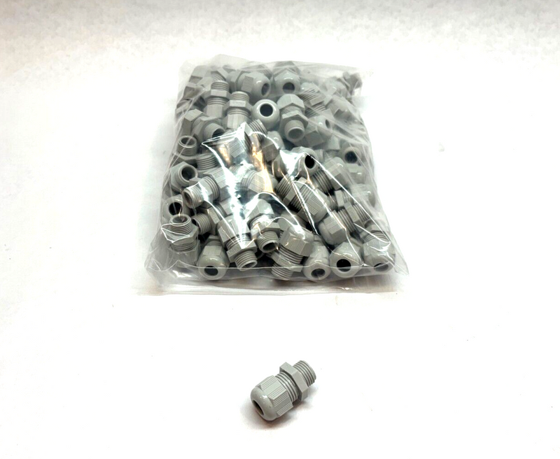 M16x1.5 Nylon Grey Cable Gland, Straight Electrical Box Fitting, LOT OF 100 - Maverick Industrial Sales