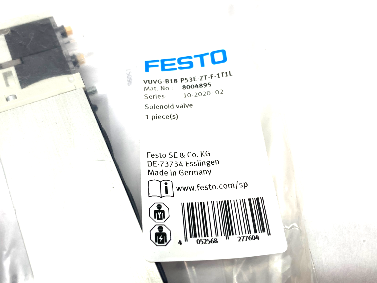 Festo VUVG-B18-P53E-ZT-F-1T1L Solenoid Valve, 5/3 Exhausted, 8004895 - Maverick Industrial Sales