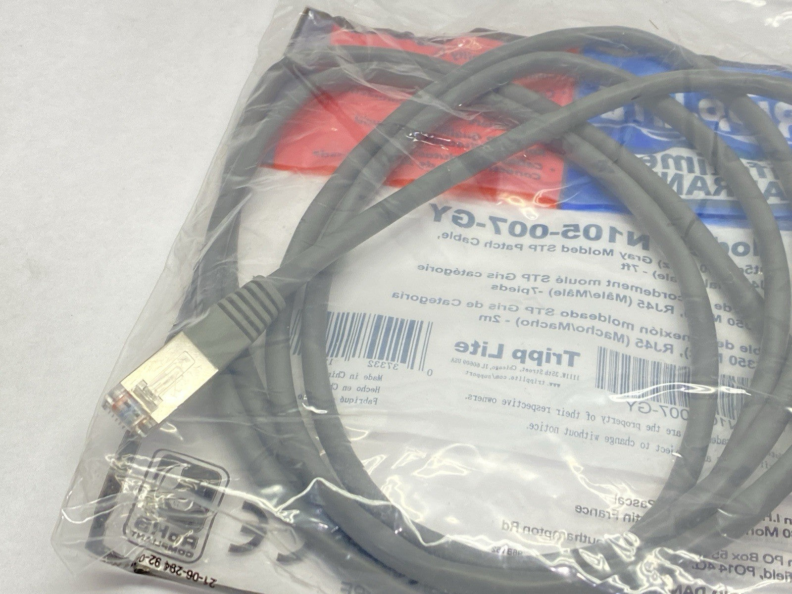Eaton N105-007-GY Tripp Lite Cat5e Gray Molded STP Patch Cable RJ45 7ft - Maverick Industrial Sales