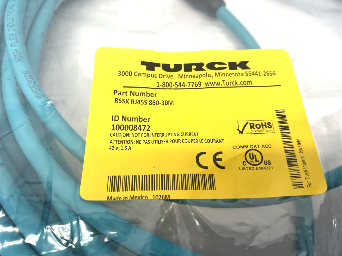RSSX RJ45S 860-30M | Turck Dbl-End Ethernet Connection Cable X-Coded 100008472 - New - Maverick Industrial Sales