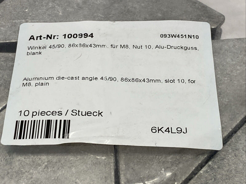 Alvaris 100994 Angle 45/90 Aluminium For Groove B10 M8 PKG OF 10 - Maverick Industrial Sales