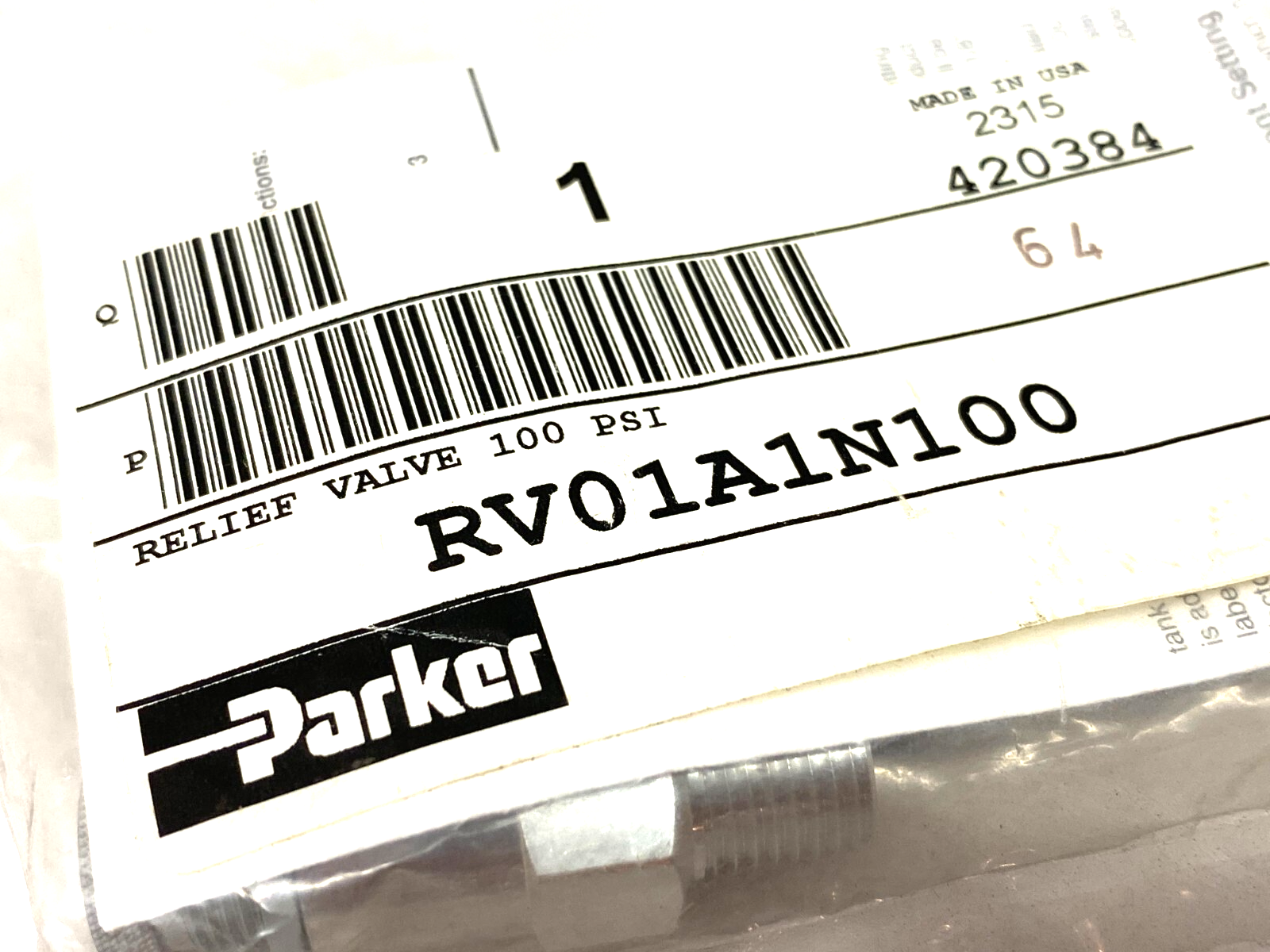 Parker RV01A1N100 Relief Valve 1/4" NPT 100psi - Maverick Industrial Sales