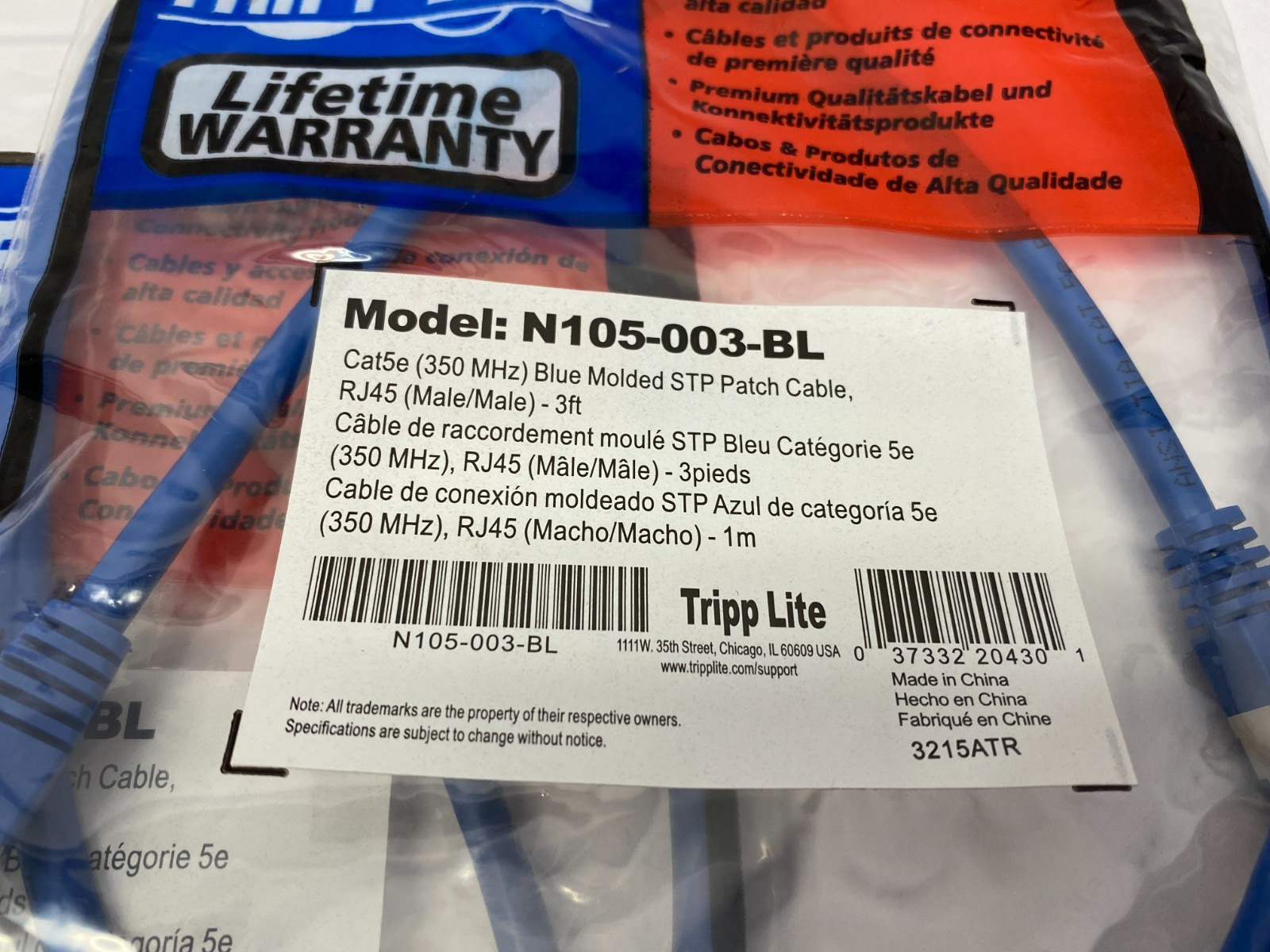 N105-003-BL | Tripp Lite Cat5e Molded Ethernet Patch Cable LOT OF 4 - New - Maverick Industrial Sales
