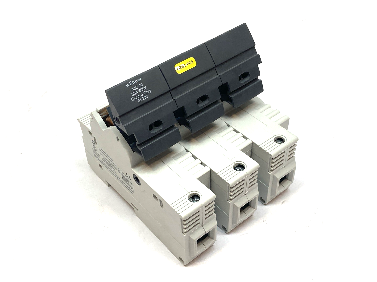 Wohner AJC 30 3-Pole Fuse Holder Class J 30A 600V w/ 3x Bussman LPJ-4SP Fuses - Maverick Industrial Sales