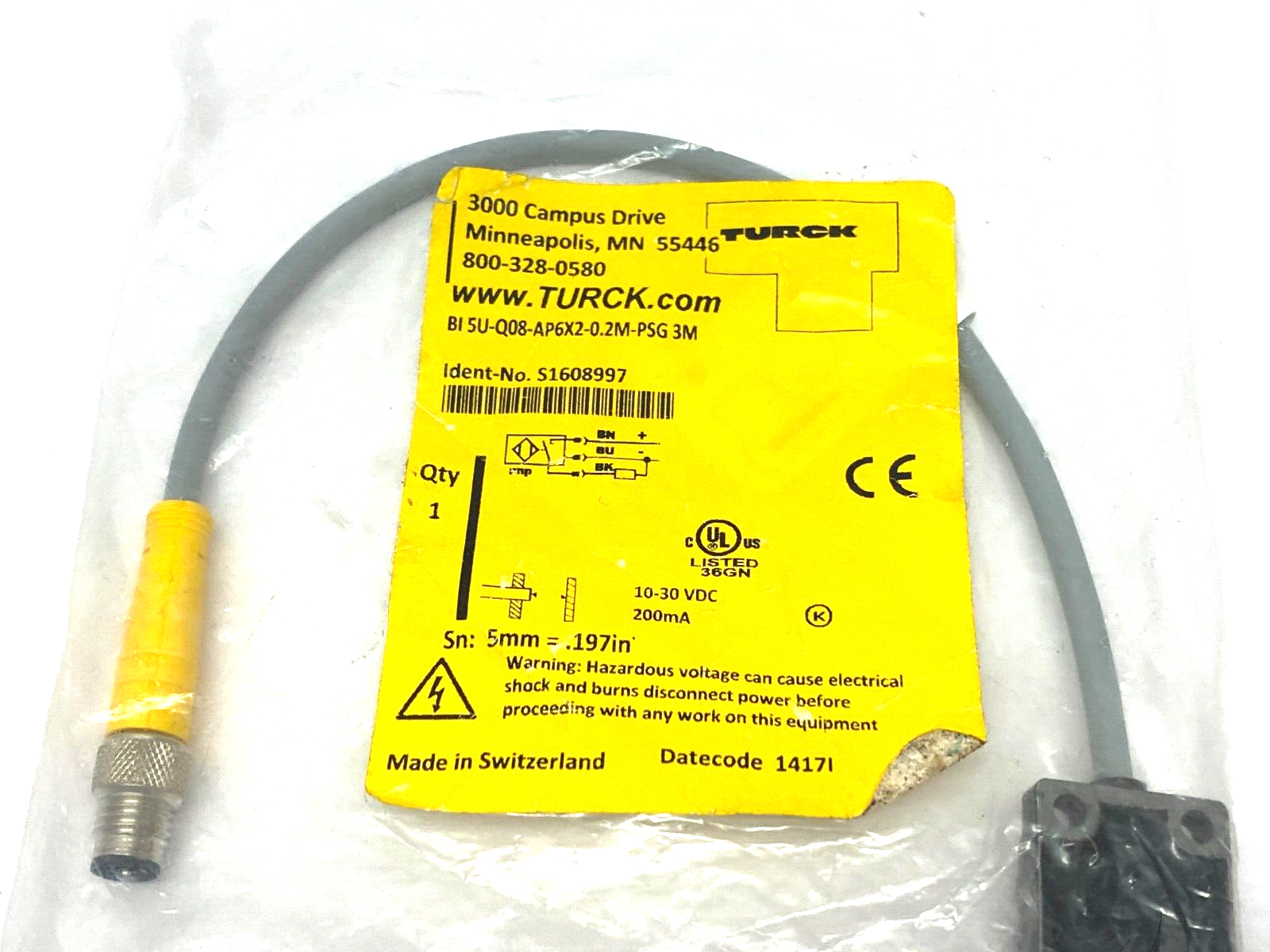 Turck BI5U-Q08-AP6X2-0.2M-PSG 3M Inductive Proximity Switch Sensor S1608997 - Maverick Industrial Sales