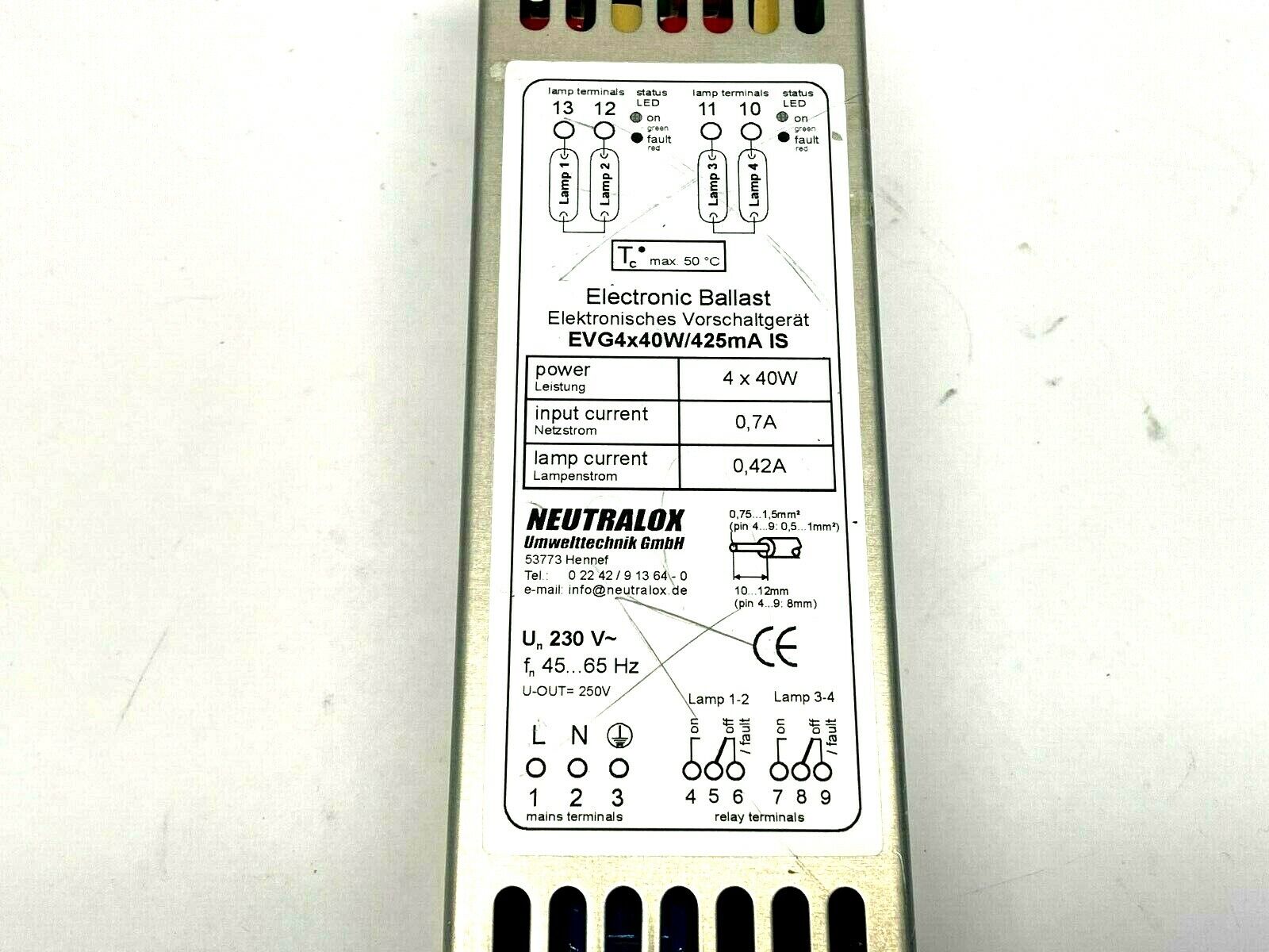 Neutralox EVG4x40W/425mA IS Electronic Ballast - For parts or not working - Maverick Industrial Sales