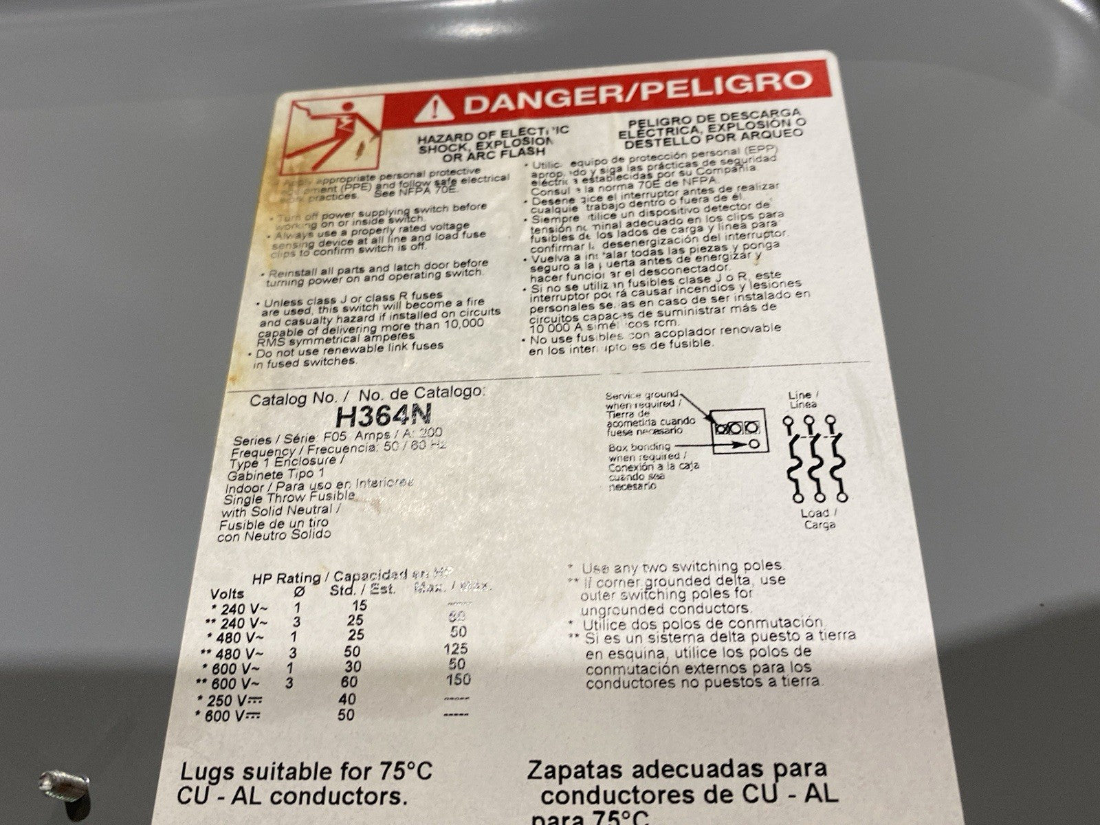 H364N | Schneider Square D Safety Switch, Heavy Duty, Fusible, 200A, 4-Wire 3-pole - Used - Maverick Industrial Sales