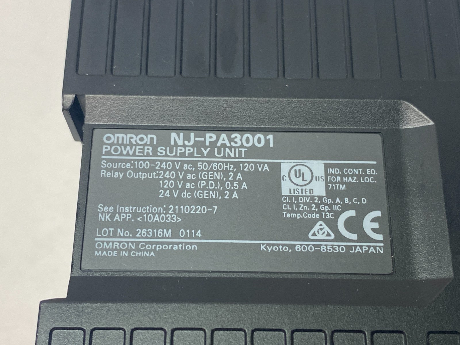 Omron NJ-PA3001 Power Supply Unit 100-240VAC - Maverick Industrial Sales