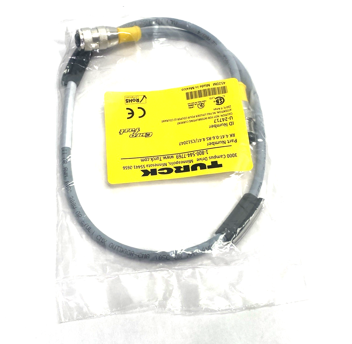 RK 4.4T-0.6-RS 4.4T/CS12047 | Turck Eurofast Double Ended Cordset U-24717 - New - Maverick Industrial Sales