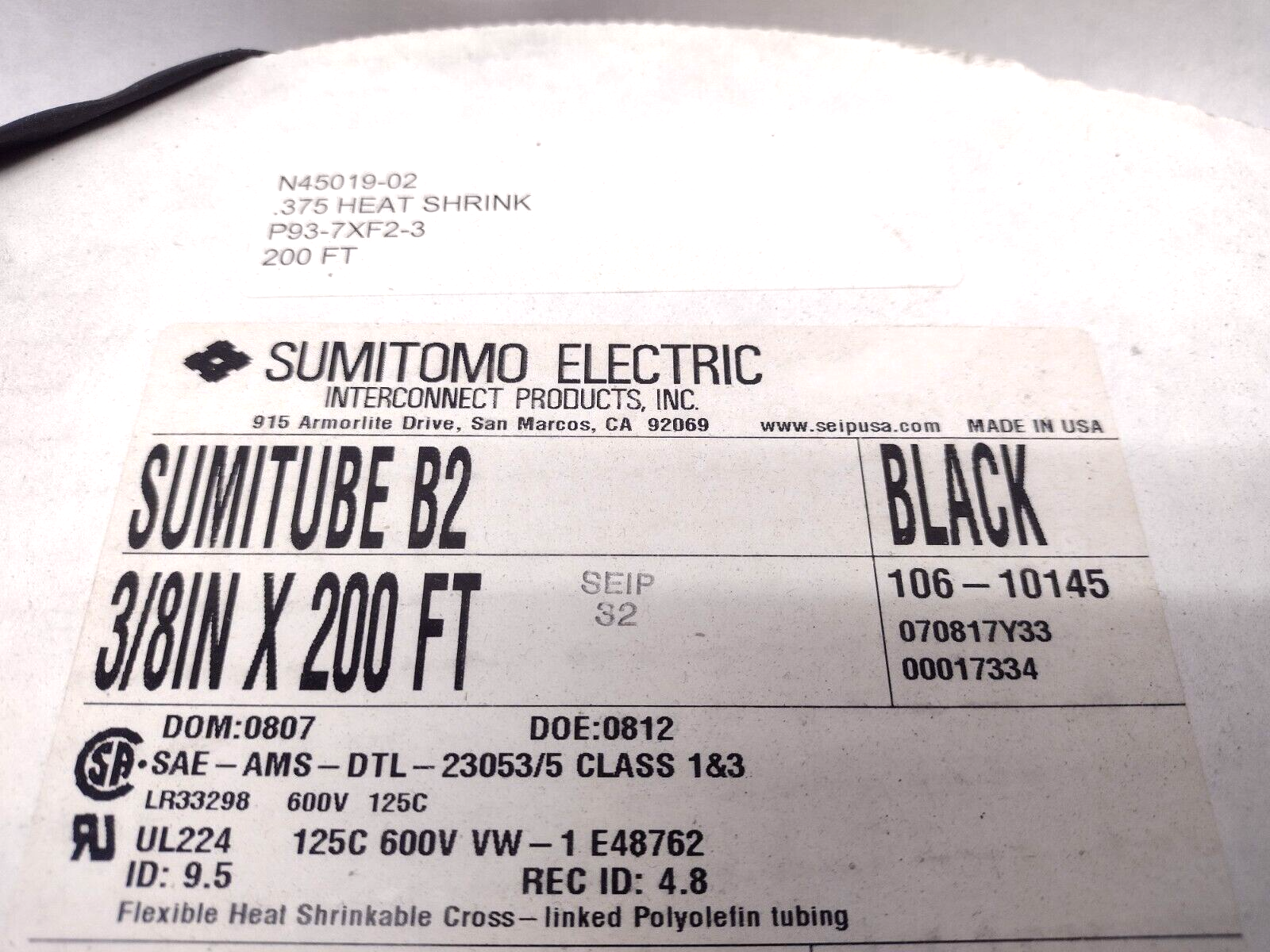 Sumitomo Electric 106-10145 Sumitube B2 3/8 x 200 FT Flex Polyolefin Shrink Tube - Maverick Industrial Sales