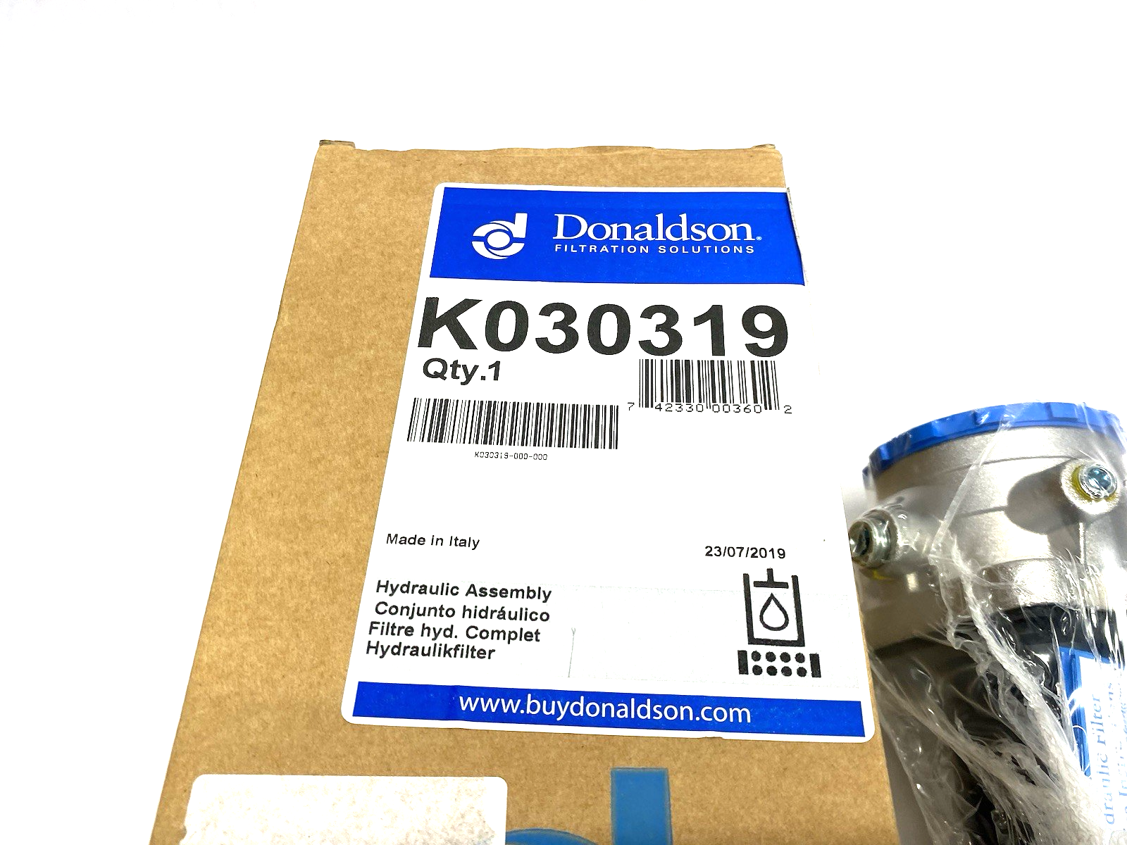 K030319 | Donaldson Hydraulic Filter Assembly, 3/4-16 UN Inlet Size, 20mm Outlet - New – Open box - Maverick Industrial Sales
